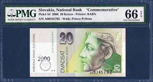 슬로바키아 2000년 20코룬(밀레니엄 기념권) - PMG66등급