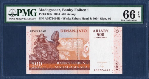 마다가스카르 2004년 500 아리아리 - PMG66등급