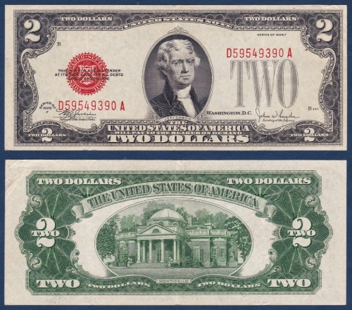 미국 1928년 2달러(F) - 극미~미품(+)