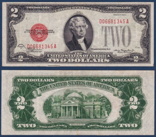 미국 1928년 2달러(D) - 극미~미품(+)