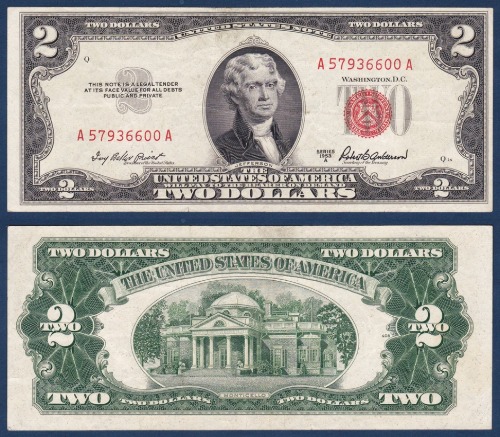 미국 1953년(A) 2달러 - 극미
