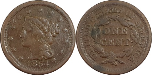 미국 1854년 1 센트(Liberty Head/Braided Hair Cent)
