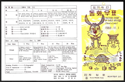 우표발행안내카드 - 1969년 동화시리즈 2집(접힘 없음)