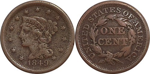 미국 1849년 1 센트(Liberty Head/Braided Hair Cent)