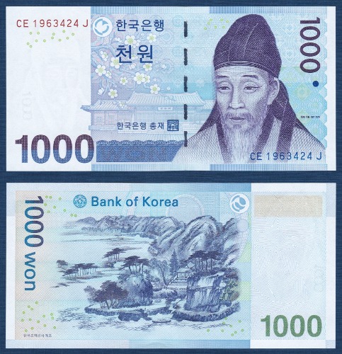 한국은행 다 1,000원(3차 1,000원) 1963424(생일지폐) - 미사용