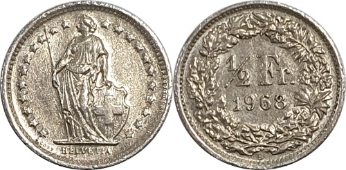 스위스 1968년 1/2 프랑