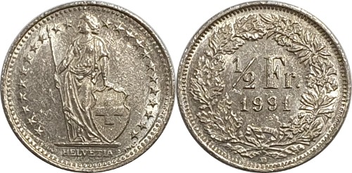스위스 1991년 1/2 프랑