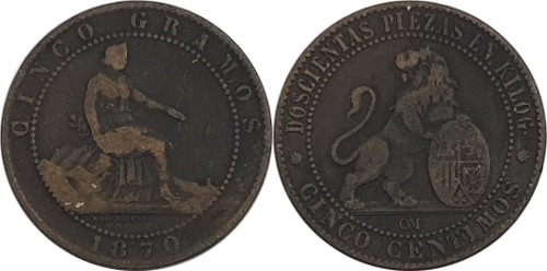스페인 1870년(OM) 5 Centimos