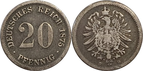 독일 1875년(D) 20 Pfennig 은화