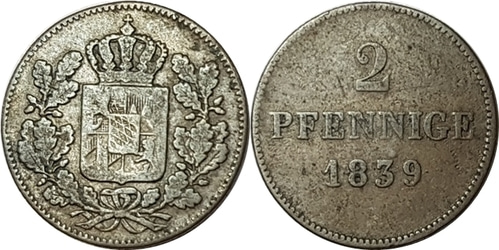 독일(BAVARIA) 1839년 2PFENNIGE