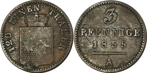독일(WALDECK) 1855년(A) 3 PFENNIG