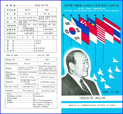 우표발행안내카드 - 1981년 전두환 대통령 아세안 5개국 방문(접힘 없음)