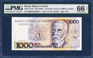 브라질 1989년 1,000크루제이로(1크루자두 첨쇄) - PMG66등급
