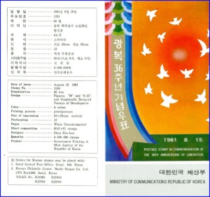 우표발행안내카드 - 1981년 광복36주년(접힘 없음)