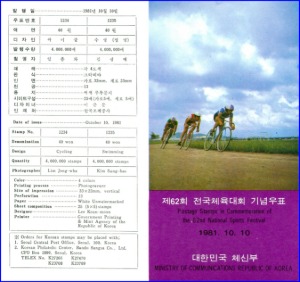우표발행안내카드 - 1981년 제62회 전국체육대회(접힘 없음)