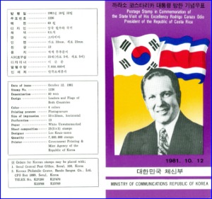 우표발행안내카드 - 1981년 까라소 코스타리카대통령 방한(접힘 없음)