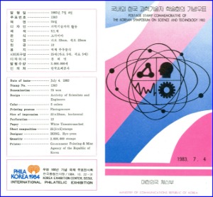 우표발행안내카드 - 1983년 국내외 한국 과학기술자 학술회의(접힘 없음)