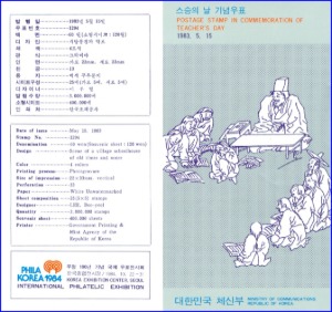 우표발행안내카드 - 1983년 스승의 날(접힘 없음)