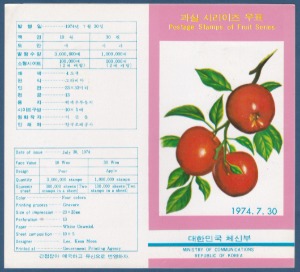 우표발행안내카드 - 1974년 과실시리즈 3집(접힘 없음)