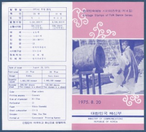 우표발행안내카드 - 1975년 민속예능시리즈 4집(접힘 없음)