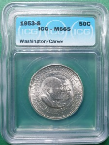 미국 1953-S년 워싱턴 50센트 CARVER SILVER- ICG MS 65