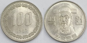 한국은행 1982년 100원 - 미사용(B급)
