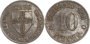독일 1918년(COBLENZ) 10 Pfennig 놋겔드