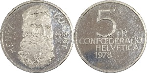 스위스 1978년 5 프랑(기념주화) - 미사용(B급)