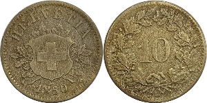스위스 1850년(BB) 10 라펜
