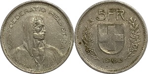 스위스 1968년(B) 5 프랑