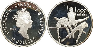 캐나다 1992년 15 달러 프루프 은화(근대올림픽 100주년 기념) - 미사용