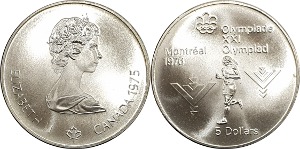 캐나다 1975년 5 달러 은화(몬트리올 올림픽 기념) - 미사용
