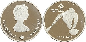 캐나다 1987년 20 달러 프루프 은화(캘거리 동계올림픽 기념 : 컬링) - 미사용