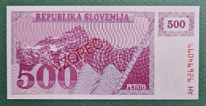 슬로베니아 1990-92년 500 톨라즈 SPECIMEN - 미사용
