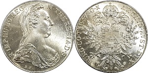 오스트리아 1780년 1 Thaler(Maria Theresia) Restrike 은화 - 미사용