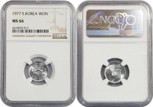 한국은행 1977년 1원 - NGC MS 66등급