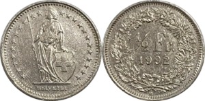 스위스 1992년 1/2 프랑
