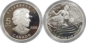 캐나다 2003년 5 달러 프루프 은화(2006년 독일 월드컵 기념) - 미사용
