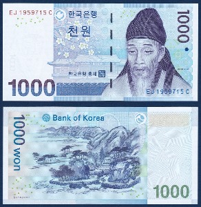한국은행 다 1,000원(3차 1,000원) 1959715(생일지폐) - 미사용