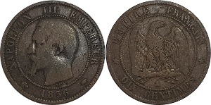 프랑스 1856년(A : 파리민트) 10 Centimes