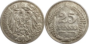 독일 1909년(A) 25 Pfennig