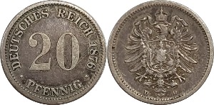 독일 1876년(D) 20 Pfennig 은화