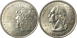미국 주성립50주년 기념 쿼터달러 - 뉴 햄프셔(2000년, D)