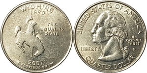 미국 주성립50주년 기념 쿼터달러 - 와이오밍(2007년, D)