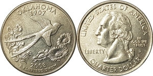 미국 주성립50주년 기념 쿼터달러 - 오클라호마(2008년, D)