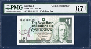 스코틀랜드 1994년 1파운드(로버트 루이스 스티븐슨 사망 100주년 기념권) - PMG67등급