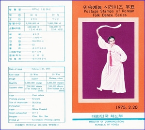 우표발행안내카드 - 1975년 민속예능시리즈 1집(접힘 없음)