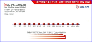 대구지하철 1호선 1단계(진천 - 중앙로)개통 기념승차권