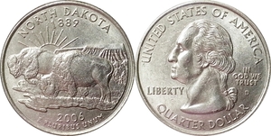 미국 주성립50주년 기념 쿼터달러 - 북타코타(2006년, D)