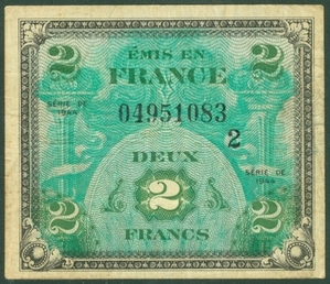 프랑스 1944년 2프랑 군표 - 미품